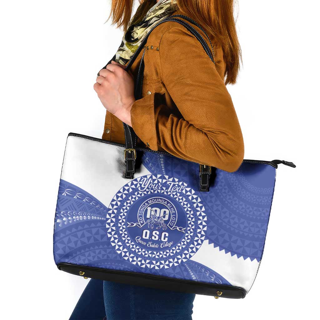 Queen Salote College 100th Anniversary Personalized Leather Tote Bag Est 1926 Kolisi Fefine Tongan Ngatu Pattern