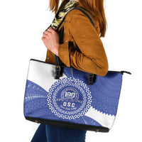 Queen Salote College 100th Anniversary Personalized Leather Tote Bag Est 1926 Kolisi Fefine Tongan Ngatu Pattern