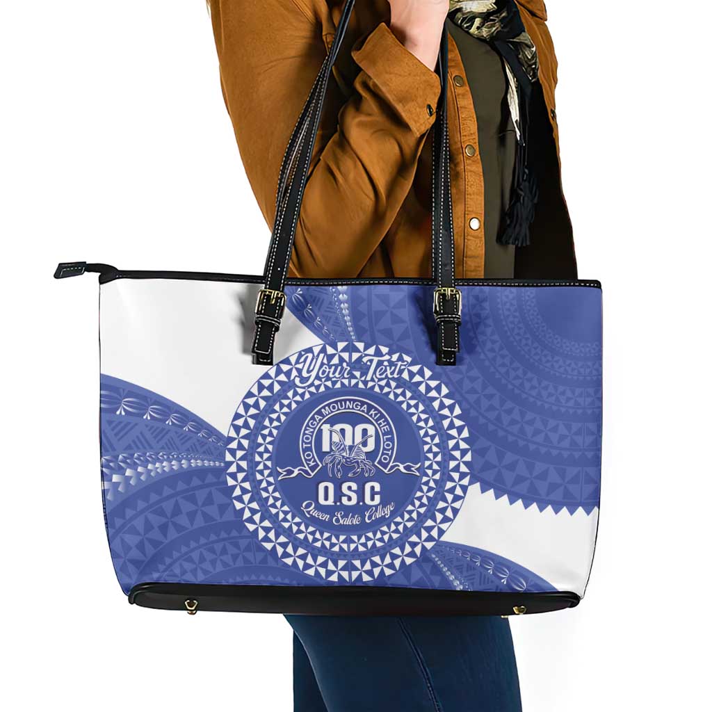 Queen Salote College 100th Anniversary Personalized Leather Tote Bag Est 1926 Kolisi Fefine Tongan Ngatu Pattern