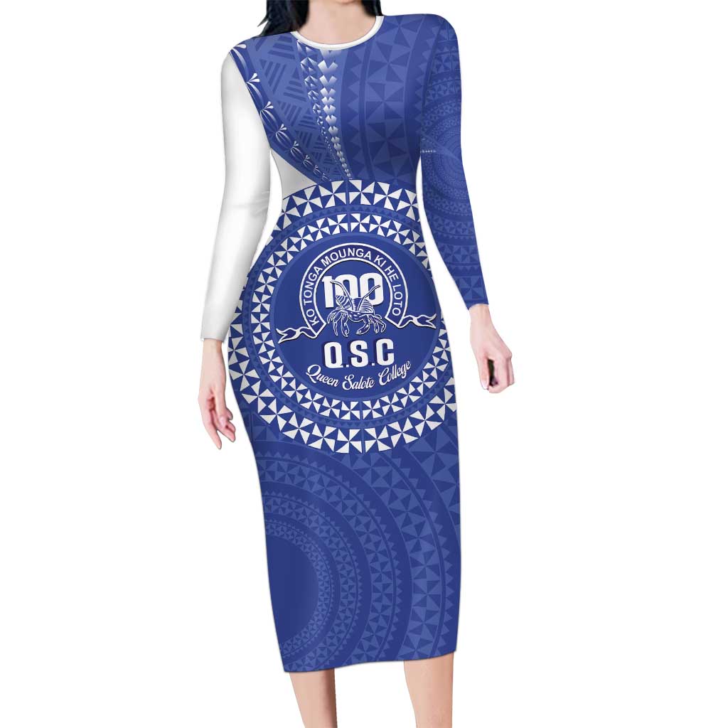 Queen Salote College 100th Anniversary Personalized Long Sleeve Bodycon Dress Est 1926 Kolisi Fefine Tongan Ngatu Pattern