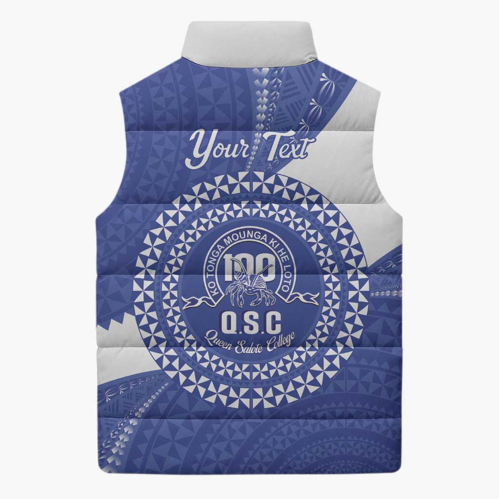 Queen Salote College 100th Anniversary Personalized Sleeveless Puffer Jacket Est 1926 Kolisi Fefine Tongan Ngatu Pattern