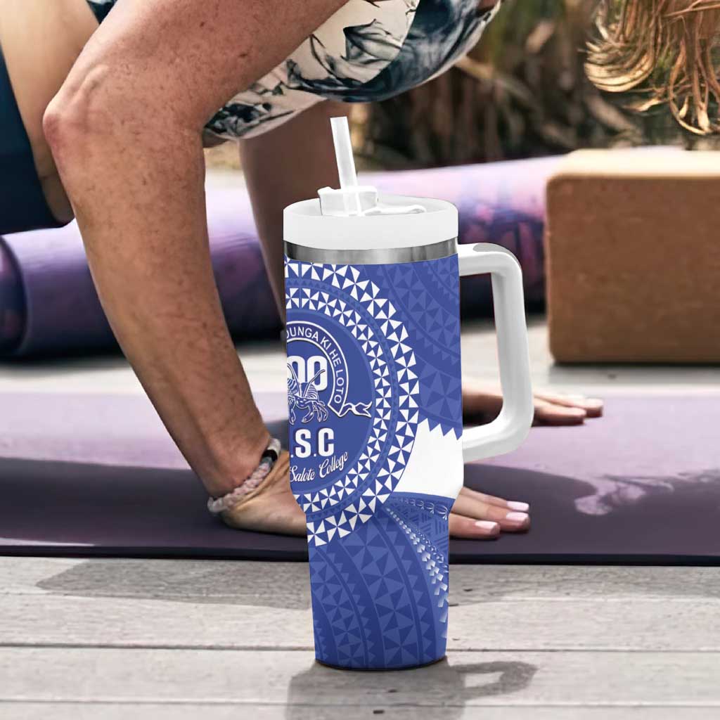 Queen Salote College 100th Anniversary Tumbler With Handle Est 1926 Kolisi Fefine Tongan Ngatu Pattern
