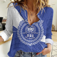Queen Salote College 100th Anniversary Personalized Women Casual Shirt Est 1926 Kolisi Fefine Tongan Ngatu Pattern LT14 Female Blue - Polynesian Pride