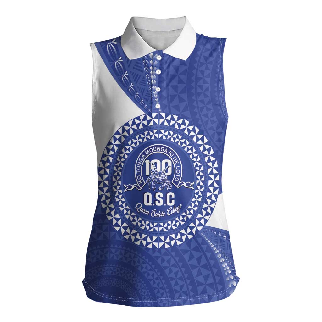 Queen Salote College 100th Anniversary Personalized Women Sleeveless Polo Shirt Est 1926 Kolisi Fefine Tongan Ngatu Pattern LT14 Female Blue - Polynesian Pride