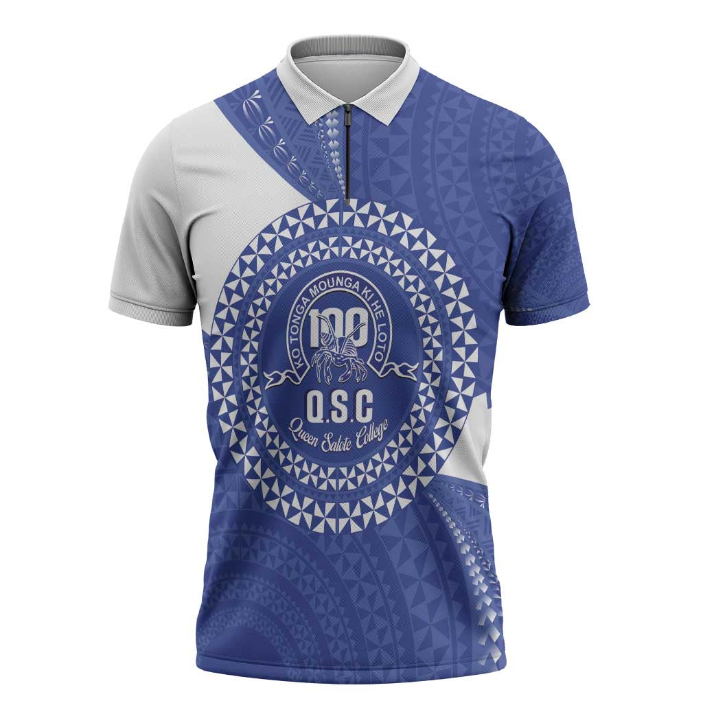 Queen Salote College 100th Anniversary Personalized Zipper Polo Shirt Est 1926 Kolisi Fefine Tongan Ngatu Pattern