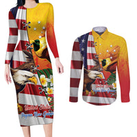 Personalised United States And Papua New Guinea Couples Matching Long Sleeve Bodycon Dress and Long Sleeve Button Shirt USA Eagle With PNG Bird Of Paradise