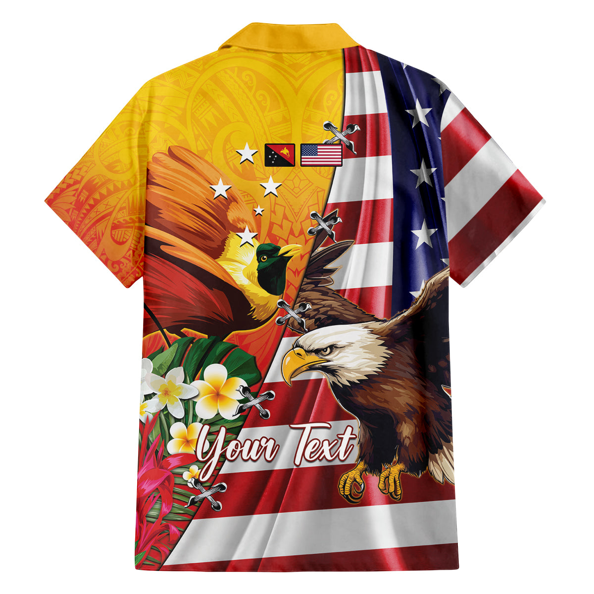 Personalised United States And Papua New Guinea Family Matching Long Sleeve Bodycon Dress and Hawaiian Shirt USA Eagle With PNG Bird Of Paradise LT14 - Polynesian Pride