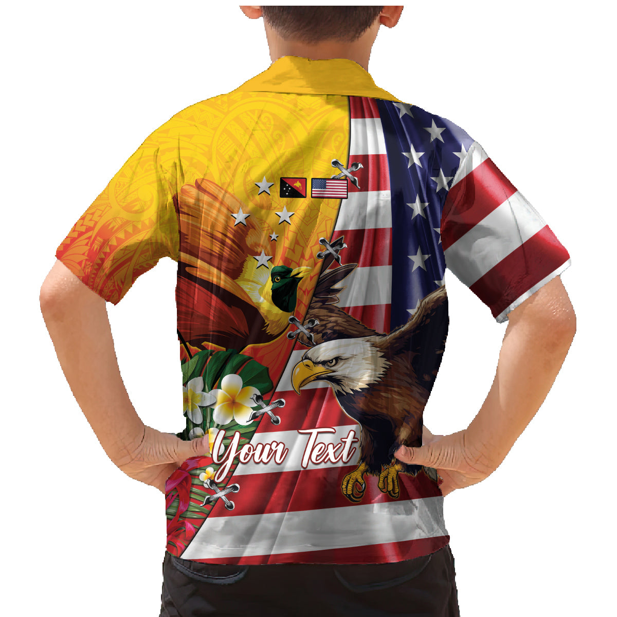 Personalised United States And Papua New Guinea Family Matching Mermaid Dress and Hawaiian Shirt USA Eagle With PNG Bird Of Paradise LT14 - Polynesian Pride