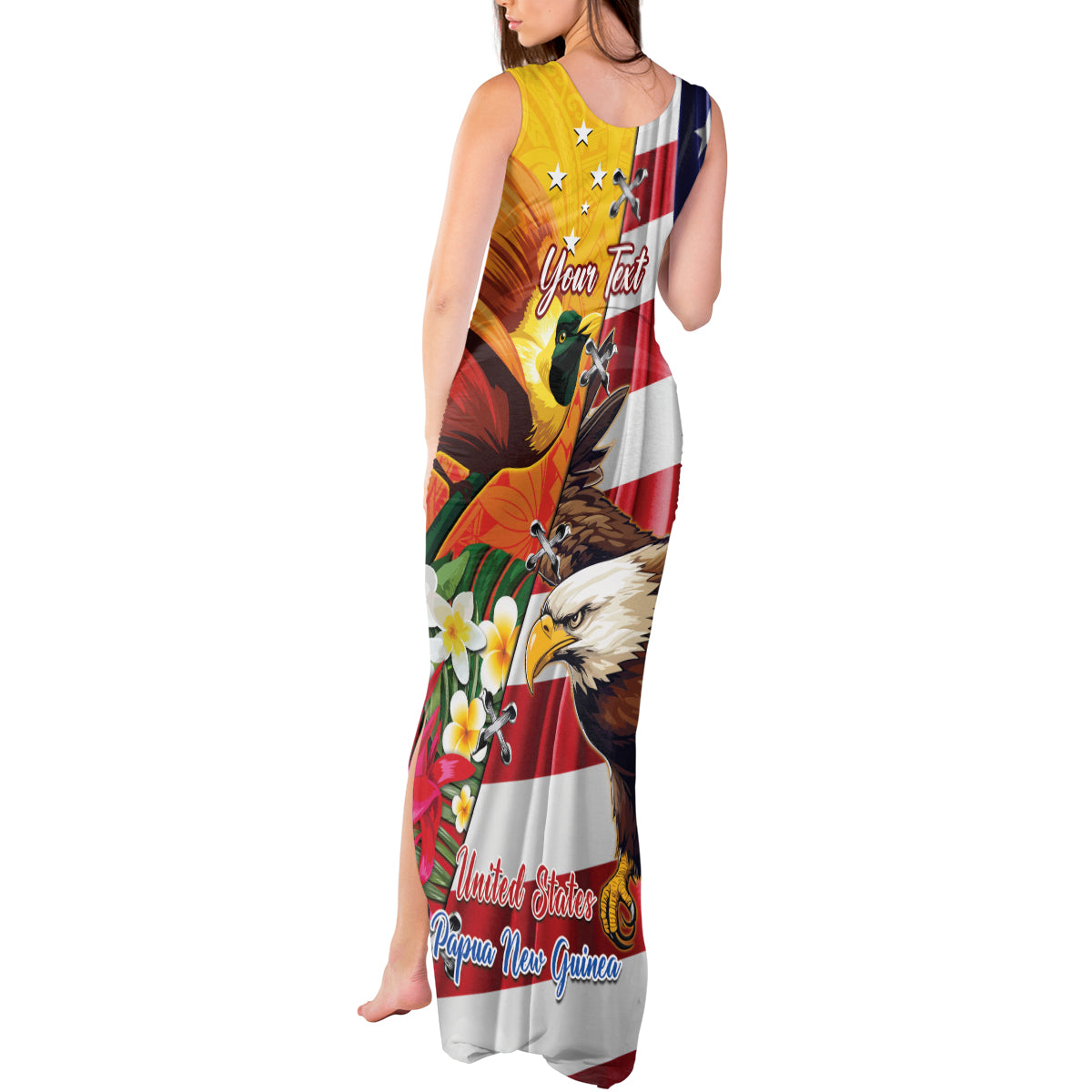 Personalised United States And Papua New Guinea Tank Maxi Dress USA Eagle With PNG Bird Of Paradise