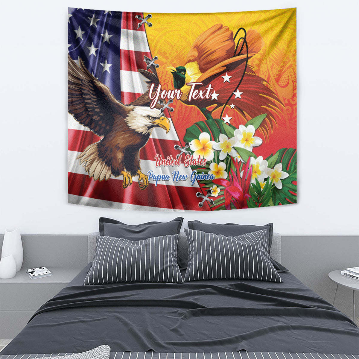 Personalised United States And Papua New Guinea Tapestry USA Eagle With PNG Bird Of Paradise