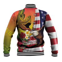 Personalised United States And Hawaii Baseball Jacket USA Eagle With Hawaiian Shark Tattoo