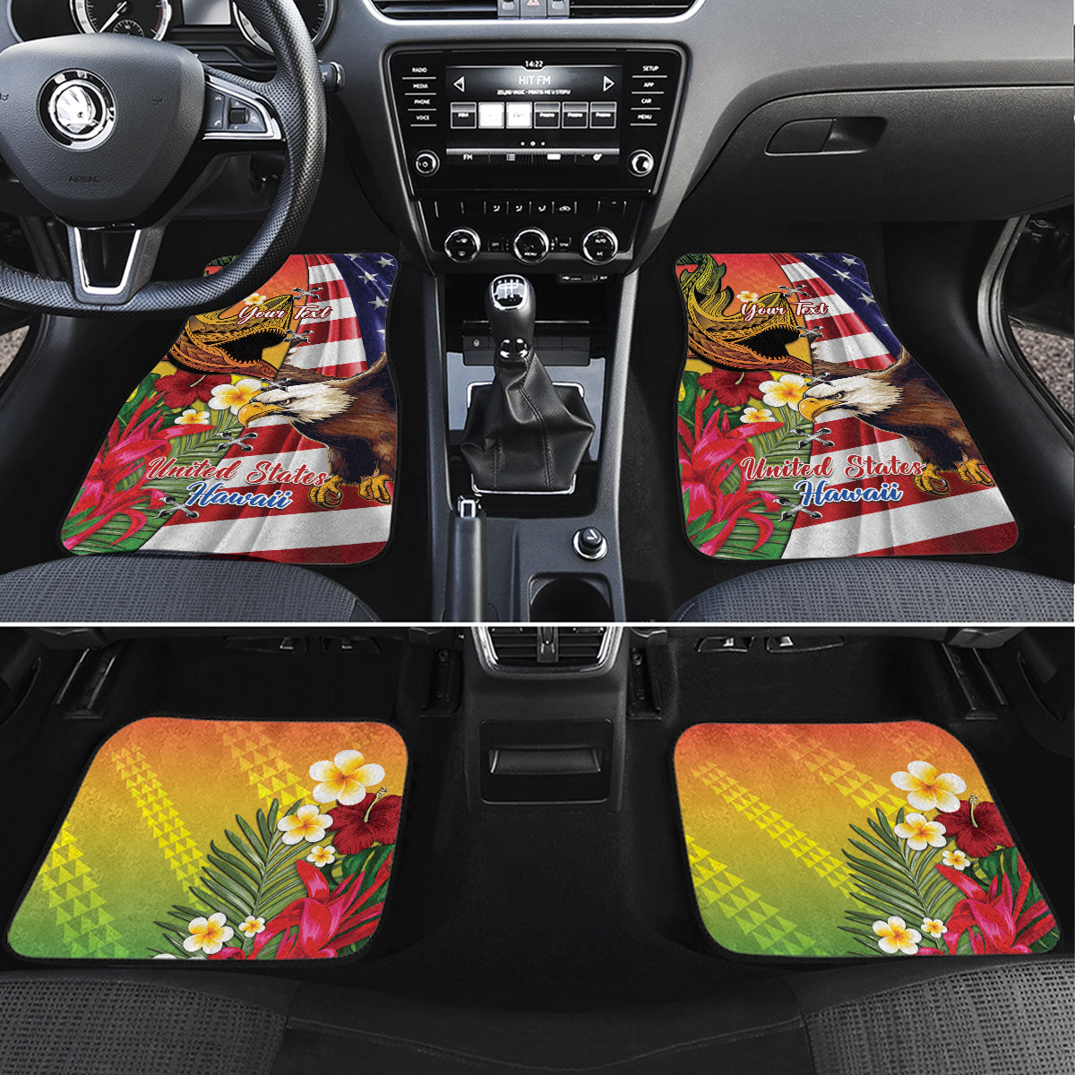 Personalised United States And Hawaii Car Mats USA Eagle With Hawaiian Shark Tattoo