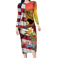 Personalised United States And Hawaii Family Matching Long Sleeve Bodycon Dress and Hawaiian Shirt USA Eagle With Hawaiian Shark Tattoo