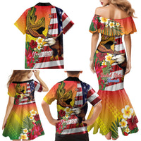 Personalised United States And Hawaii Family Matching Mermaid Dress and Hawaiian Shirt USA Eagle With Hawaiian Shark Tattoo