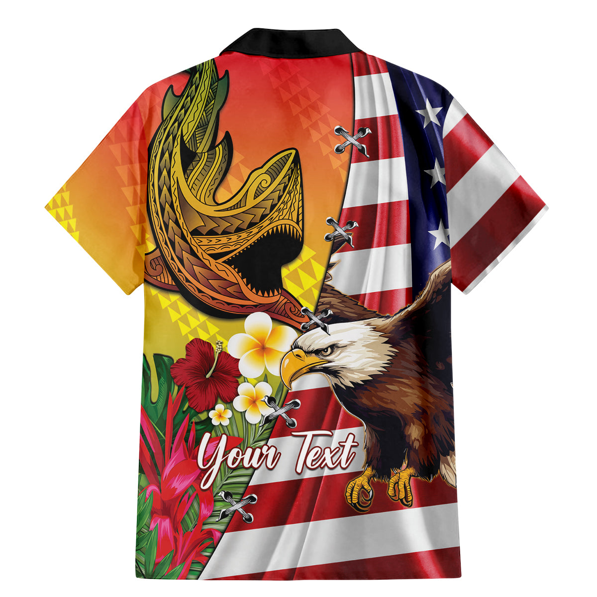Personalised United States And Hawaii Family Matching Mermaid Dress and Hawaiian Shirt USA Eagle With Hawaiian Shark Tattoo