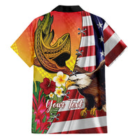 Personalised United States And Hawaii Family Matching Short Sleeve Bodycon Dress and Hawaiian Shirt USA Eagle With Hawaiian Shark Tattoo