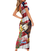 Personalised United States And Hawaii Family Matching Short Sleeve Bodycon Dress and Hawaiian Shirt USA Eagle With Hawaiian Shark Tattoo