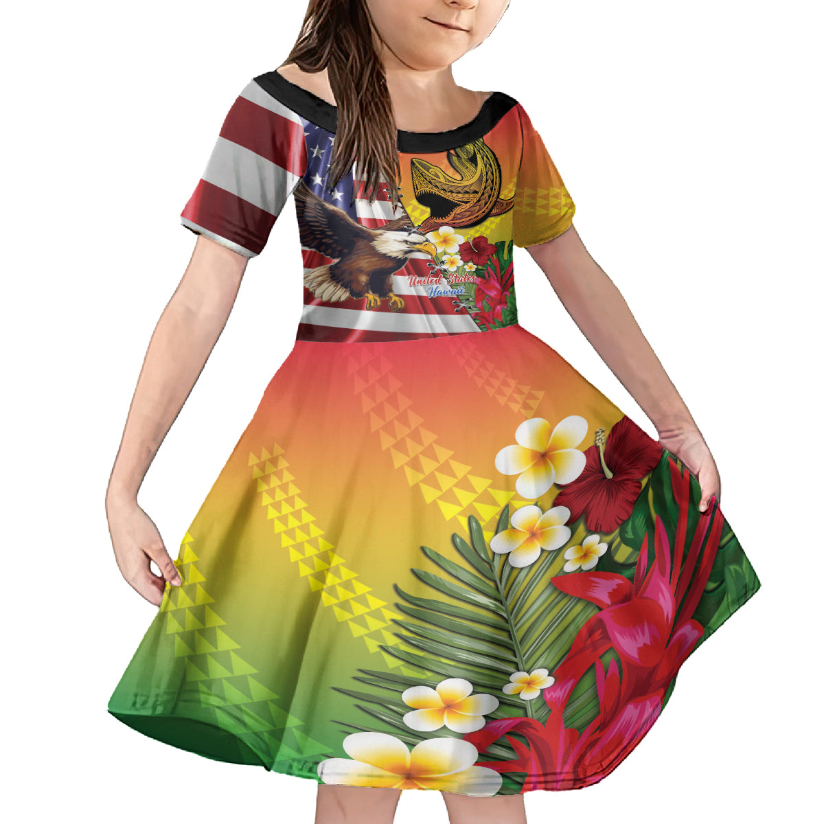 Personalised United States And Hawaii Family Matching Summer Maxi Dress and Hawaiian Shirt USA Eagle With Hawaiian Shark Tattoo