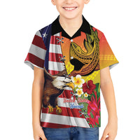 Personalised United States And Hawaii Kid Hawaiian Shirt USA Eagle With Hawaiian Shark Tattoo