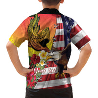 Personalised United States And Hawaii Kid Hawaiian Shirt USA Eagle With Hawaiian Shark Tattoo