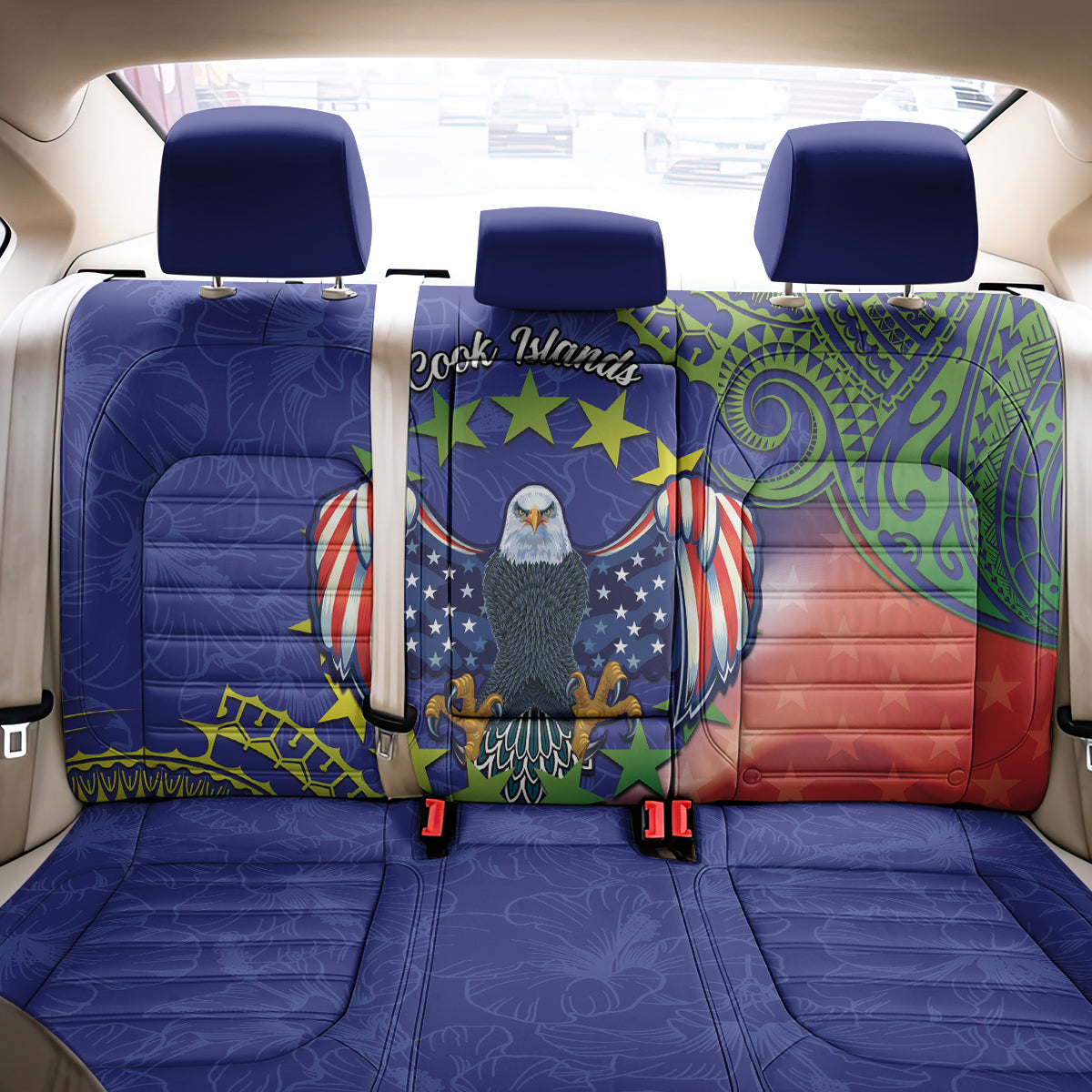 Personalised United States And Cook Islands Back Car Seat Cover USA Eagle Mix Polynesian Pattern LT14