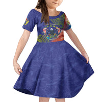 Personalised United States And Cook Islands Family Matching Long Sleeve Bodycon Dress and Hawaiian Shirt USA Eagle Mix Polynesian Pattern LT14 Daughter's Dress Blue - Polynesian Pride