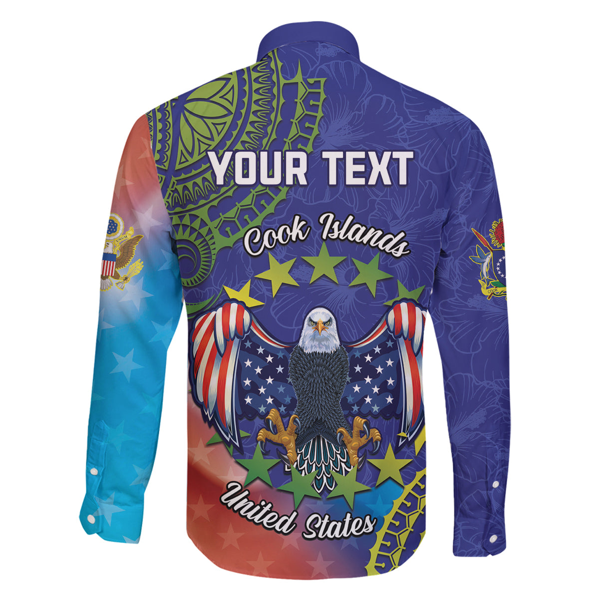 Personalised United States And Cook Islands Family Matching Long Sleeve Bodycon Dress and Hawaiian Shirt USA Eagle Mix Polynesian Pattern LT14 - Polynesian Pride