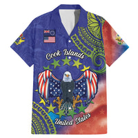 Personalised United States And Cook Islands Family Matching Mermaid Dress and Hawaiian Shirt USA Eagle Mix Polynesian Pattern LT14 Dad's Shirt - Short Sleeve Blue - Polynesian Pride
