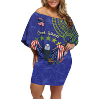 Personalised United States And Cook Islands Family Matching Off Shoulder Short Dress and Hawaiian Shirt USA Eagle Mix Polynesian Pattern