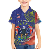 Personalised United States And Cook Islands Family Matching Short Sleeve Bodycon Dress and Hawaiian Shirt USA Eagle Mix Polynesian Pattern LT14 Son's Shirt Blue - Polynesian Pride