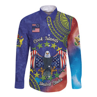 Personalised United States And Cook Islands Long Sleeve Button Shirt USA Eagle Mix Polynesian Pattern