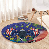 Personalised United States And Cook Islands Round Carpet USA Eagle Mix Polynesian Pattern