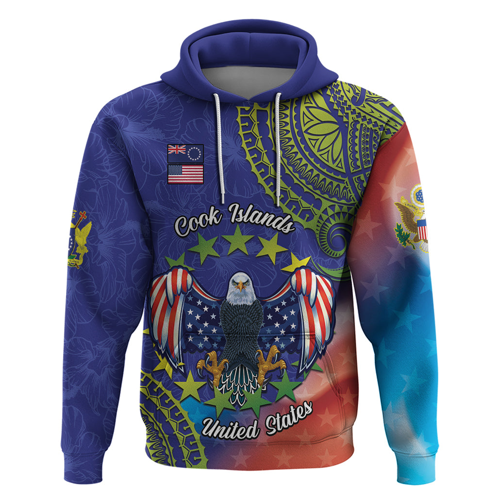 Personalised United States And Cook Islands Zip Hoodie USA Eagle Mix Polynesian Pattern