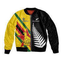 Custom New Zealand and Zimbabwe Bomber Jacket NZ Fern Zim Flag Half Style