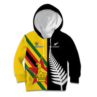 Custom New Zealand and Zimbabwe Kid Hoodie NZ Fern Zim Flag Half Style LT14 Hoodie Black - Polynesian Pride