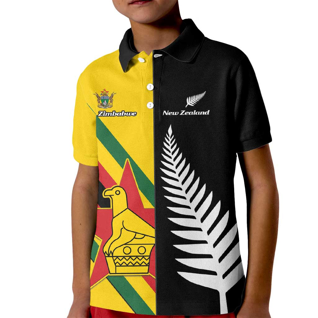 Custom New Zealand and Zimbabwe Kid Polo Shirt NZ Fern Zim Flag Half Style