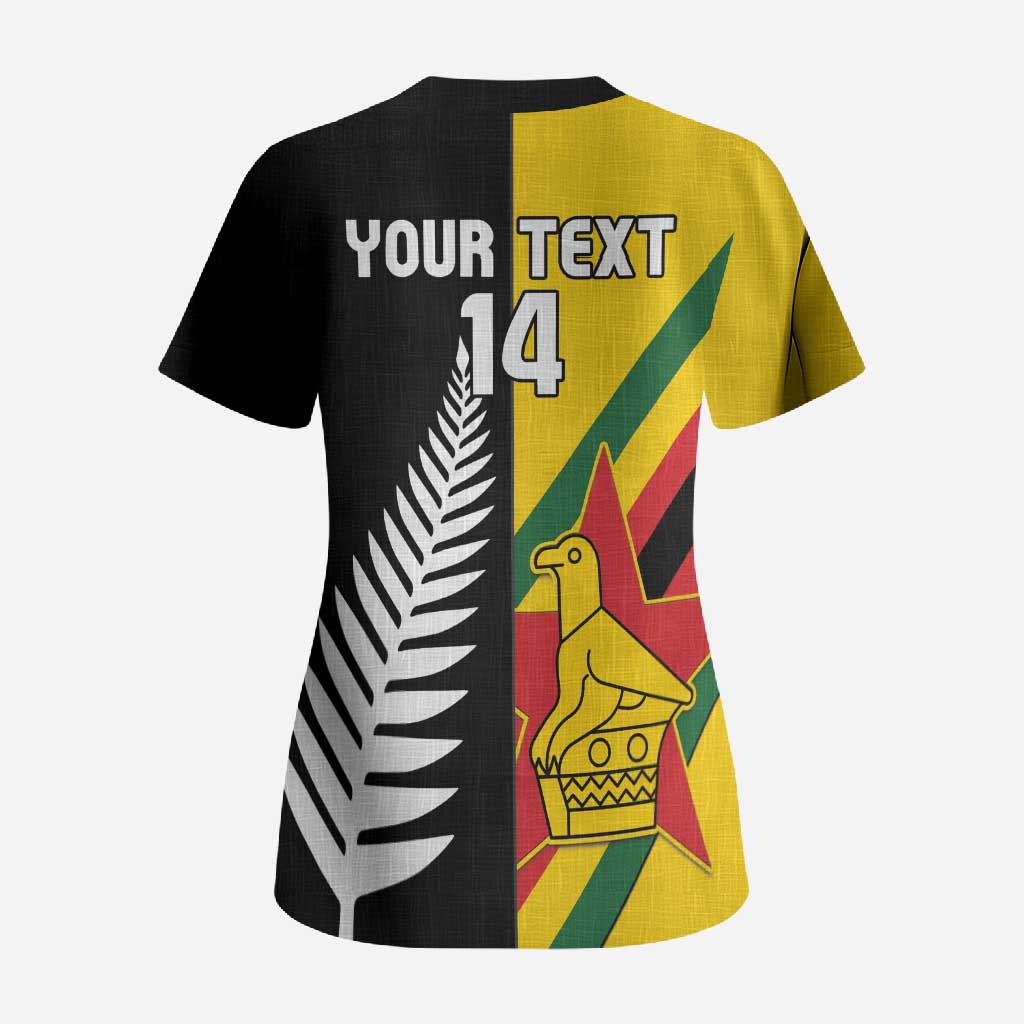 Custom New Zealand and Zimbabwe Scrub Top NZ Fern Zim Flag Half Style