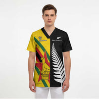 Custom New Zealand and Zimbabwe Scrub Top NZ Fern Zim Flag Half Style