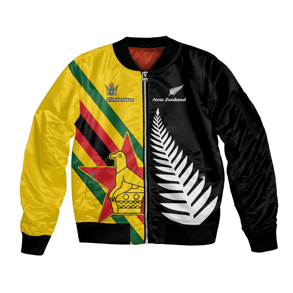 Custom New Zealand and Zimbabwe Sleeve Zip Bomber Jacket NZ Fern Zim Flag Half Style