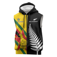 Custom New Zealand and Zimbabwe Sleeveless Zip Hoodie NZ Fern Zim Flag Half Style LT14 Black - Polynesian Pride