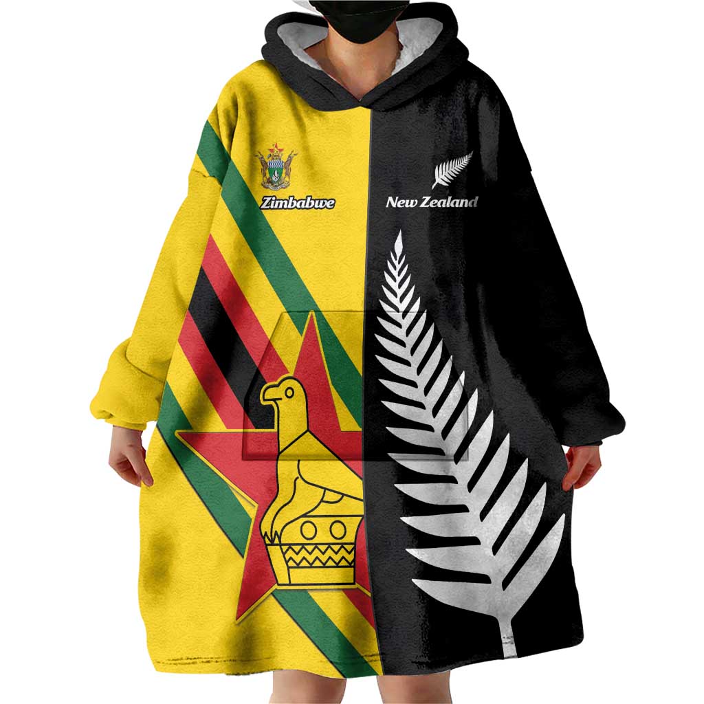 Custom New Zealand and Zimbabwe Wearable Blanket Hoodie NZ Fern Zim Flag Half Style LT14 - Polynesian Pride