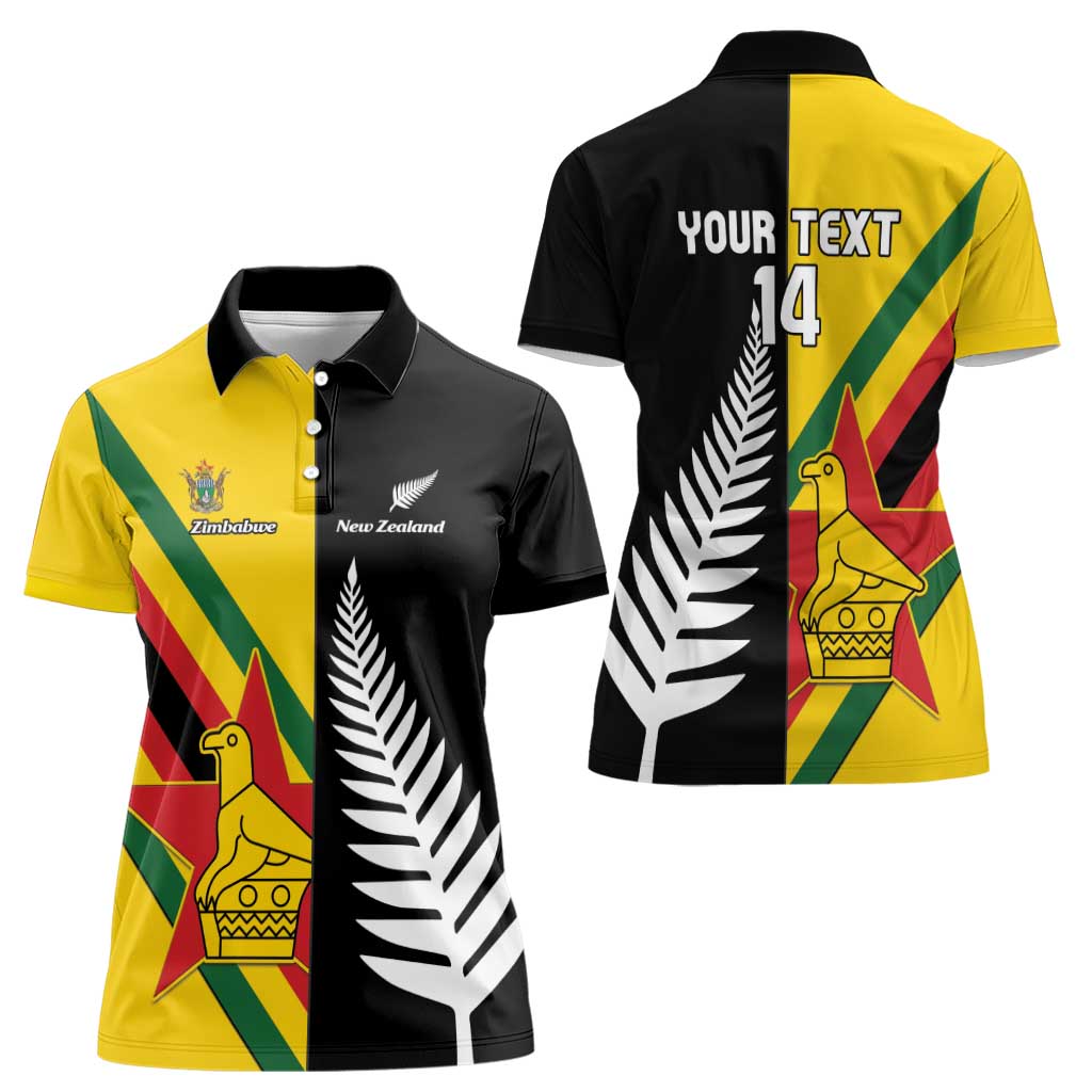 Custom New Zealand and Zimbabwe Women Polo Shirt NZ Fern Zim Flag Half Style LT14 - Polynesian Pride