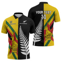 Custom New Zealand and Zimbabwe Zipper Polo Shirt NZ Fern Zim Flag Half Style LT14 - Polynesian Pride