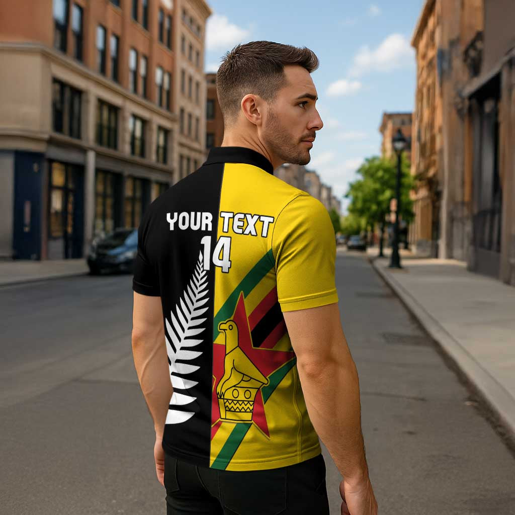 Custom New Zealand and Zimbabwe Zipper Polo Shirt NZ Fern Zim Flag Half Style LT14 - Polynesian Pride