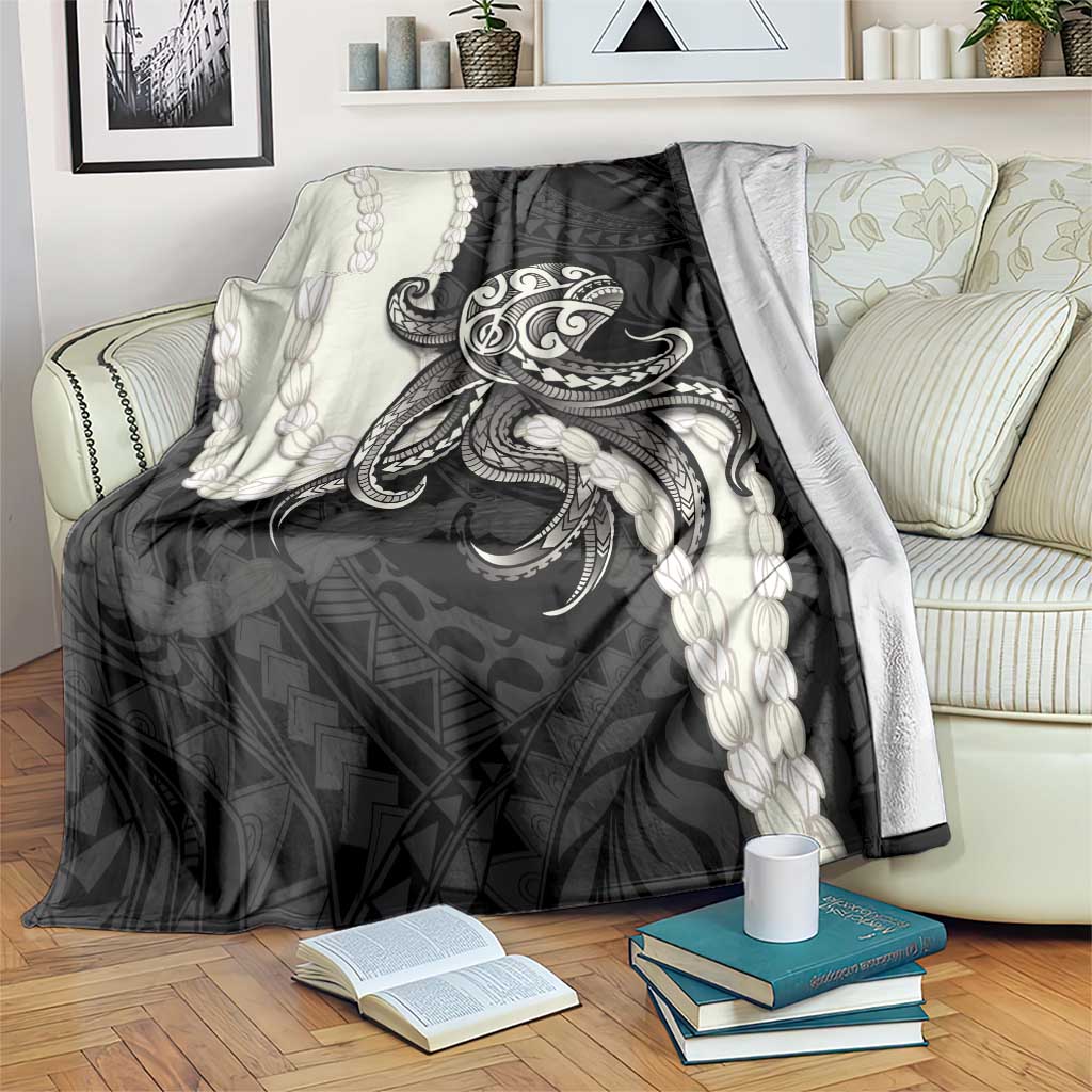 Black Polynesia Tribal Octopus Tattoo Blanket Pikake Lei Polynesian Pattern