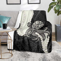 Black Polynesia Tribal Octopus Tattoo Blanket Pikake Lei Polynesian Pattern