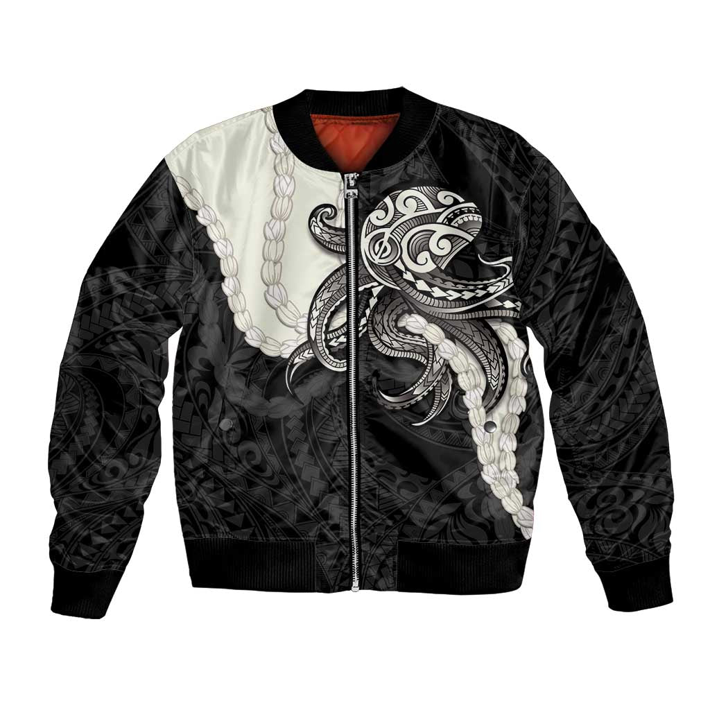 Black Polynesia Tribal Octopus Tattoo Bomber Jacket Pikake Lei Polynesian Pattern