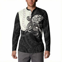 Black Polynesia Tribal Octopus Tattoo Button Sweatshirt Pikake Lei Polynesian Pattern
