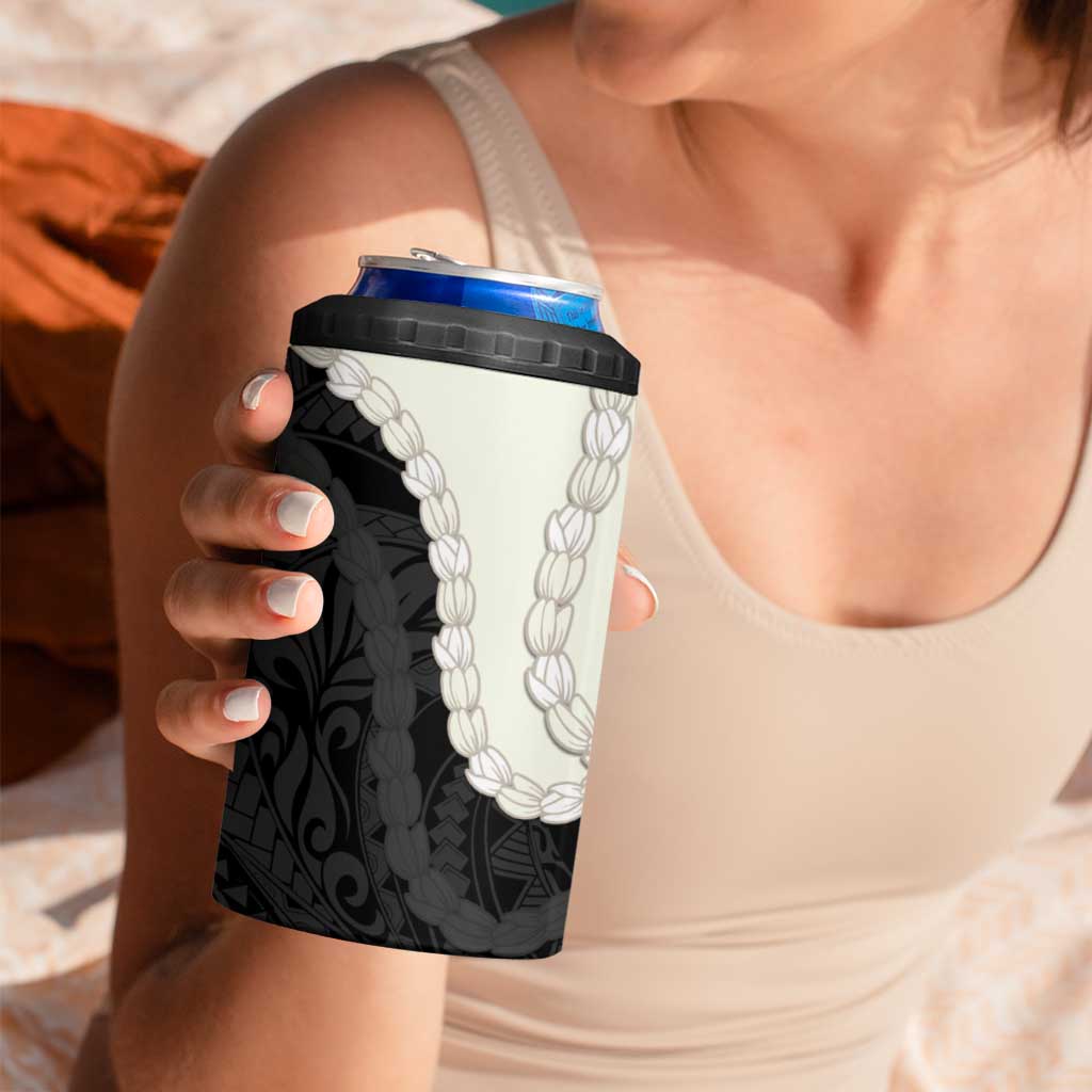 Black Polynesia Tribal Octopus Tattoo 4 in 1 Can Cooler Tumbler Pikake Lei Polynesian Pattern