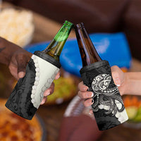 Black Polynesia Tribal Octopus Tattoo 4 in 1 Can Cooler Tumbler Pikake Lei Polynesian Pattern